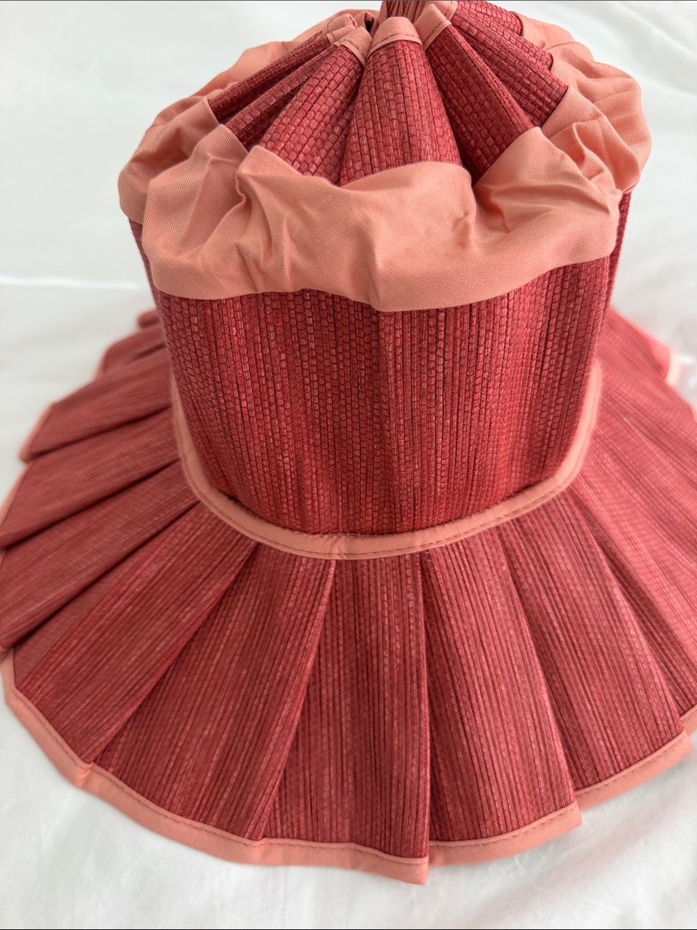 Ruffled Brim Sun Hat with Chin Tie - PINK